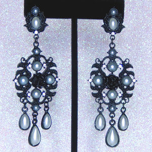 Black Filigree earrings with pearl accents